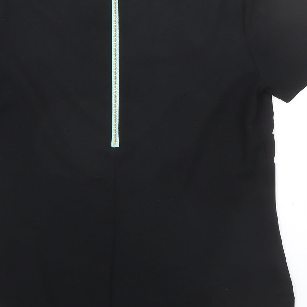 Oasis Womens Black Geometric Polyester Basic Blouse Size 10 Round Neck