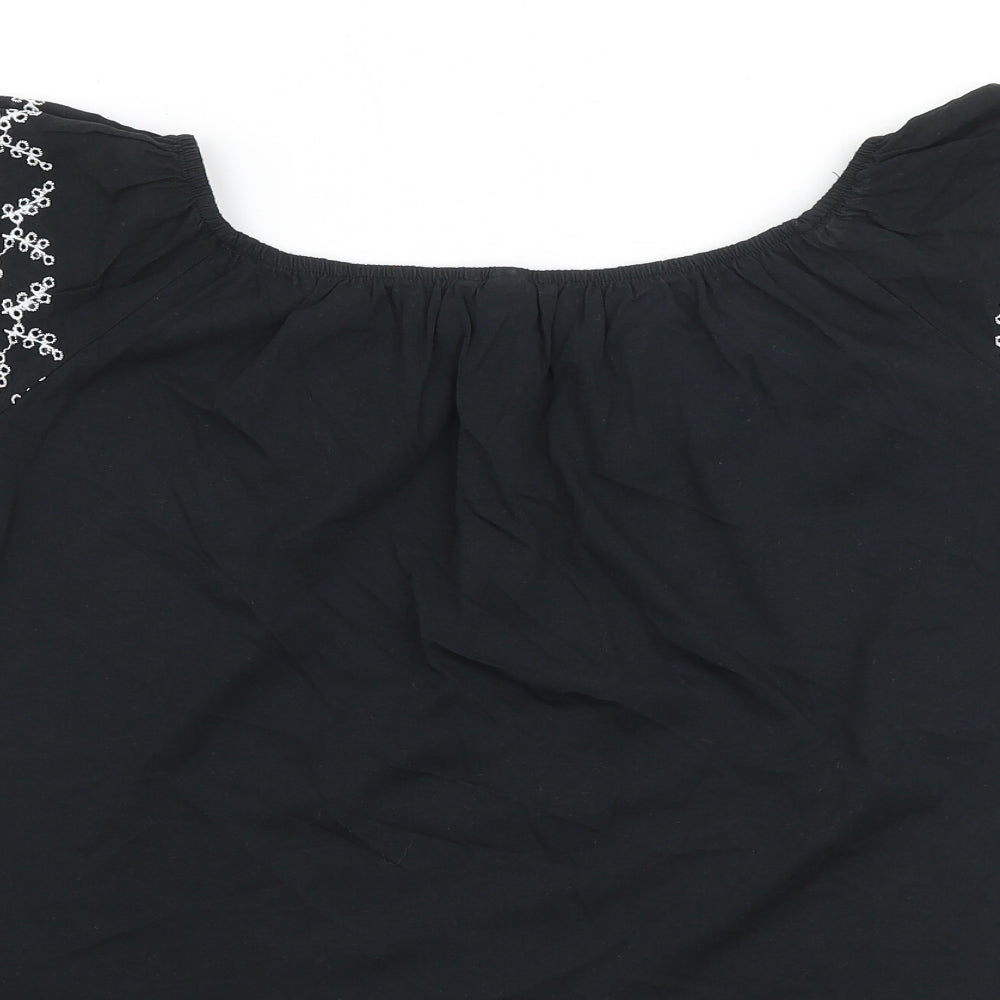 H&M Womens Black 100% Cotton Basic Blouse Size S Boat Neck