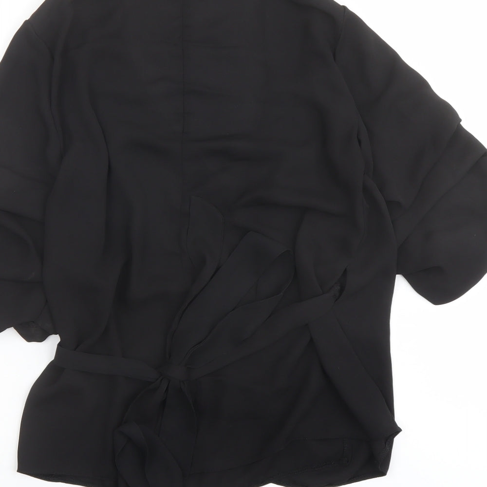 Lipsy Womens Black Polyester Basic Blouse Size 12 V-Neck
