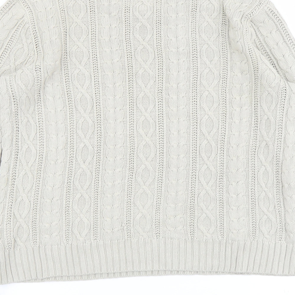 Jeanne Pierre Womens Beige Round Neck Cotton Pullover Jumper Size S