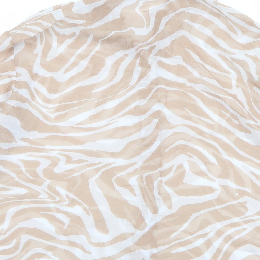 Bershka Womens Beige Animal Print Polyester Basic Button-Up Size M Collared - Tiger Print