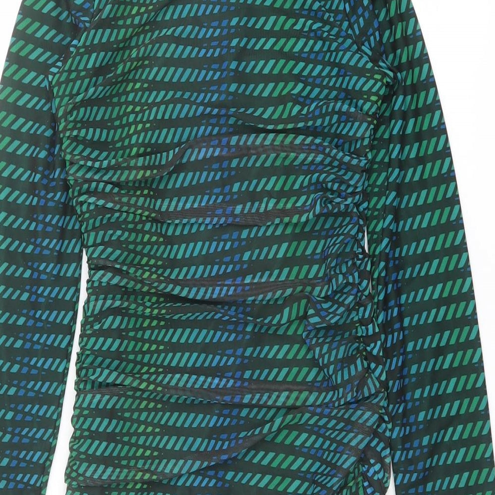 Oh Polly Womens Green Geometric Polyester Bodycon Size 8 Square Neck Pullover
