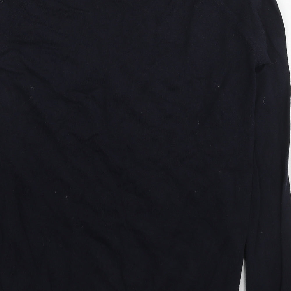 Zara Womens Blue V-Neck Cotton Pullover Jumper Size L