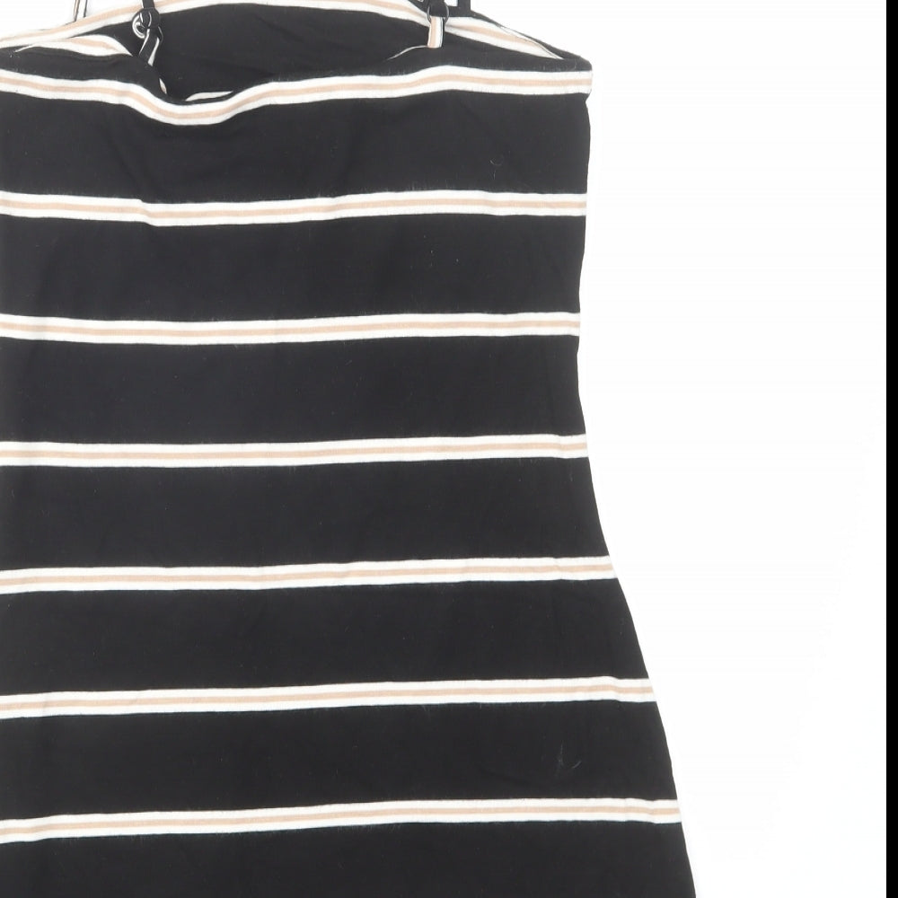 FACTORIE Womens Black Striped Polyester Mini Size XS Square Neck Pullover