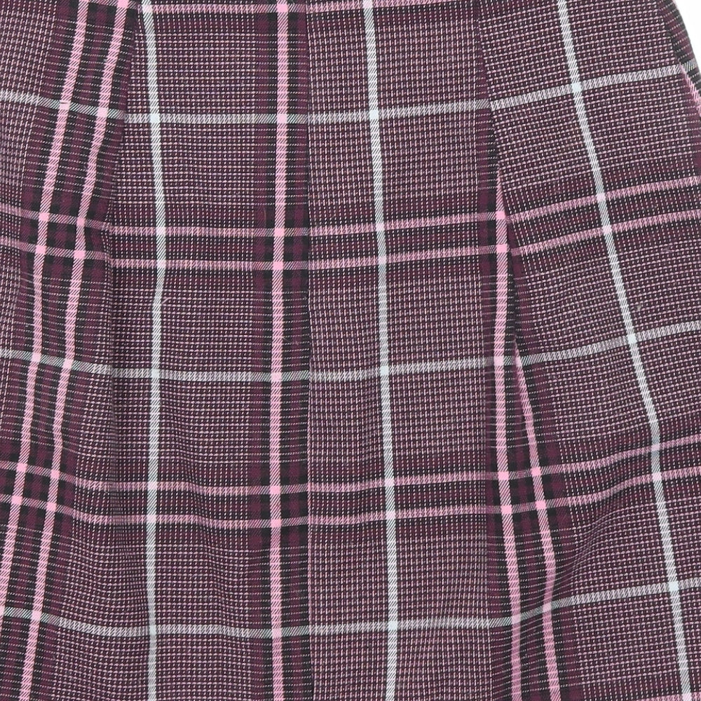 Marks & Spencer Womens Purple Plaid Wool A-Line Skirt Size 29 in Zip