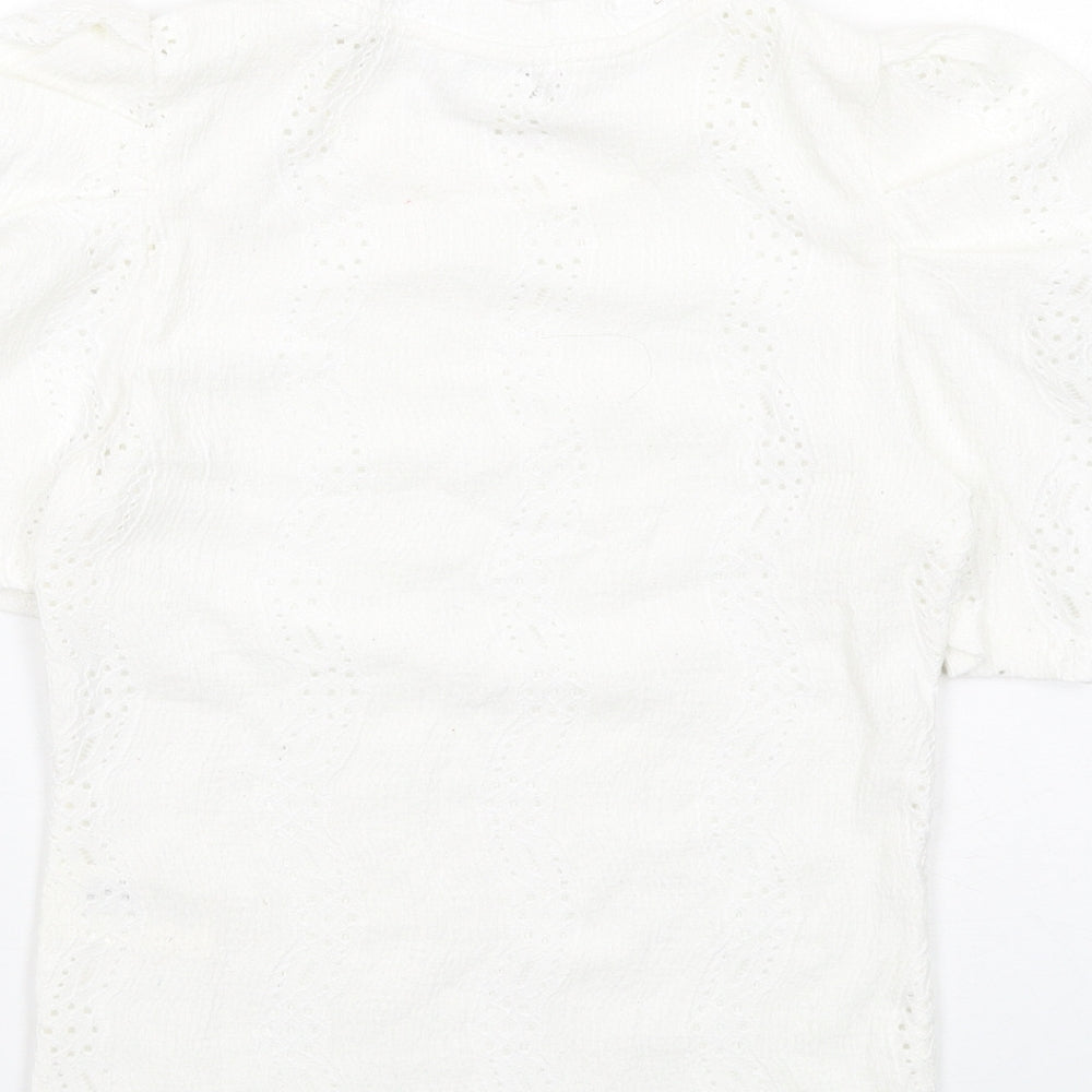 Monki Womens White Polyester Basic Blouse Size XS Crew Neck - Puff Sleeve