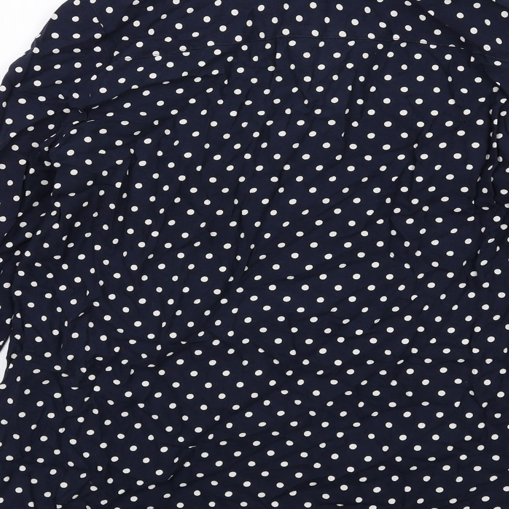 H&M Womens Blue Polka Dot Viscose Basic Button-Up Size 8 Collared