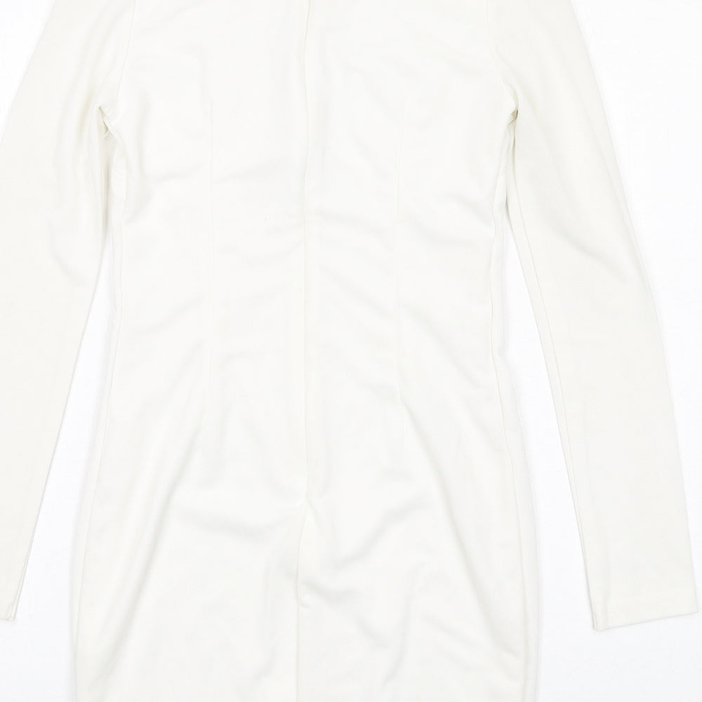 Club L Womens White Polyester Bodycon Size 10 V-Neck Zip