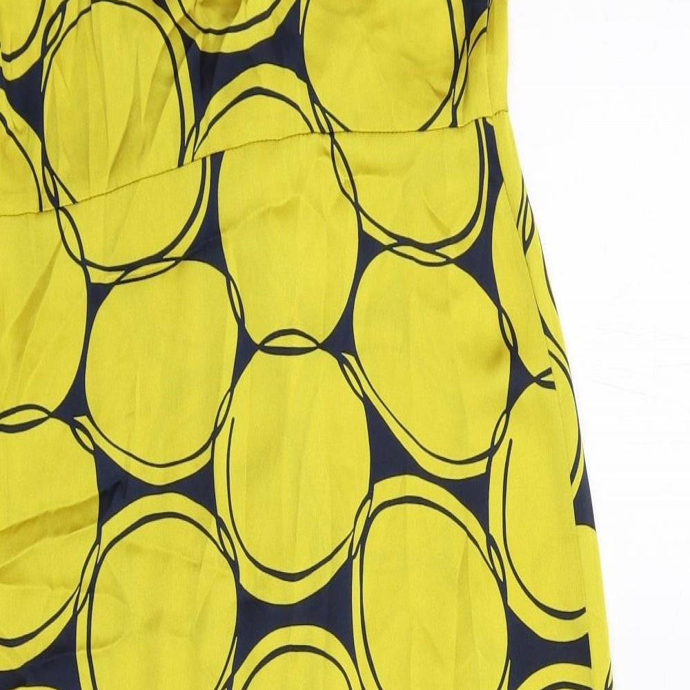 Clements Ribeiro Womens Yellow Geometric Polyester Shift Size 10 V-Neck Zip