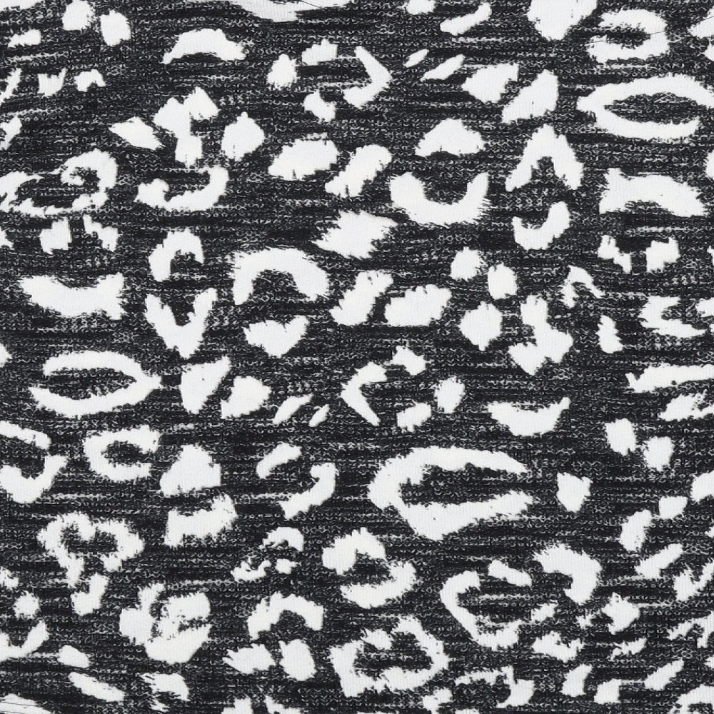 Marks & Spencer Womens Black Animal Print Polyester Basic T-Shirt Size 8 Round Neck - Leopard Print