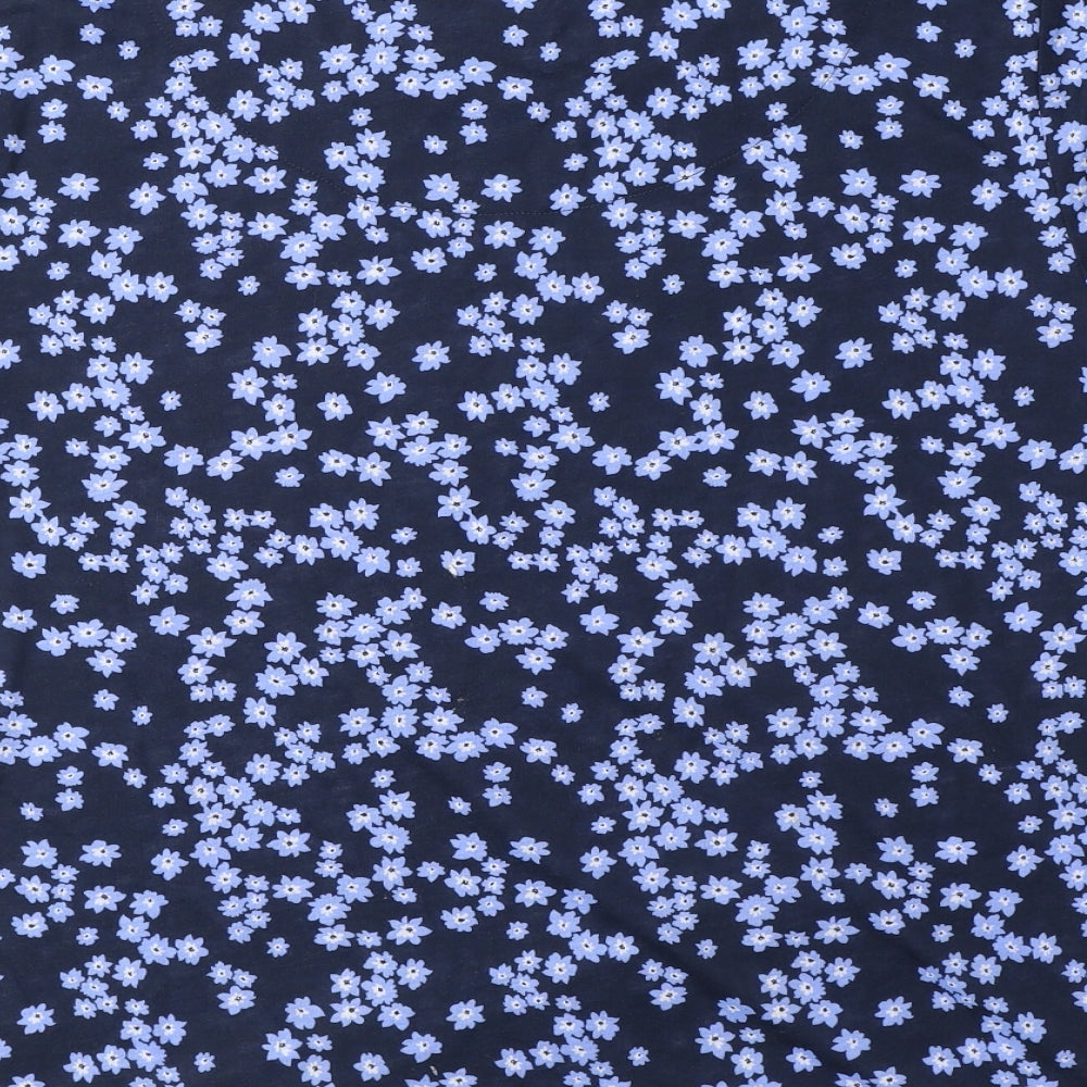 Marks & Spencer Womens Blue Floral Polyester Basic T-Shirt Size 8 Round Neck