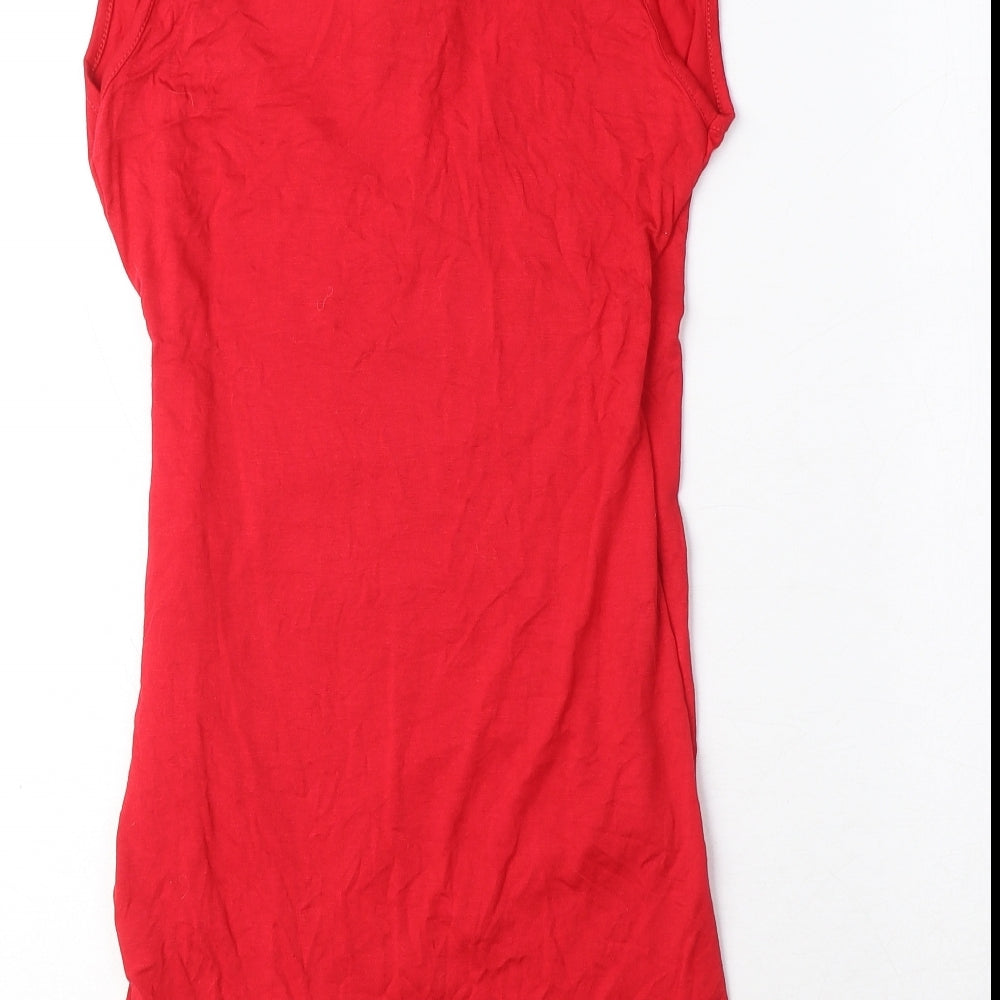 I SAW IT FIRST Womens Red Viscose Mini Size 8 V-Neck Pullover