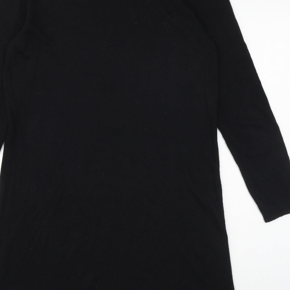 Marks & Spencer Womens Black Floral Viscose A-Line Size 14 Round Neck Pullover