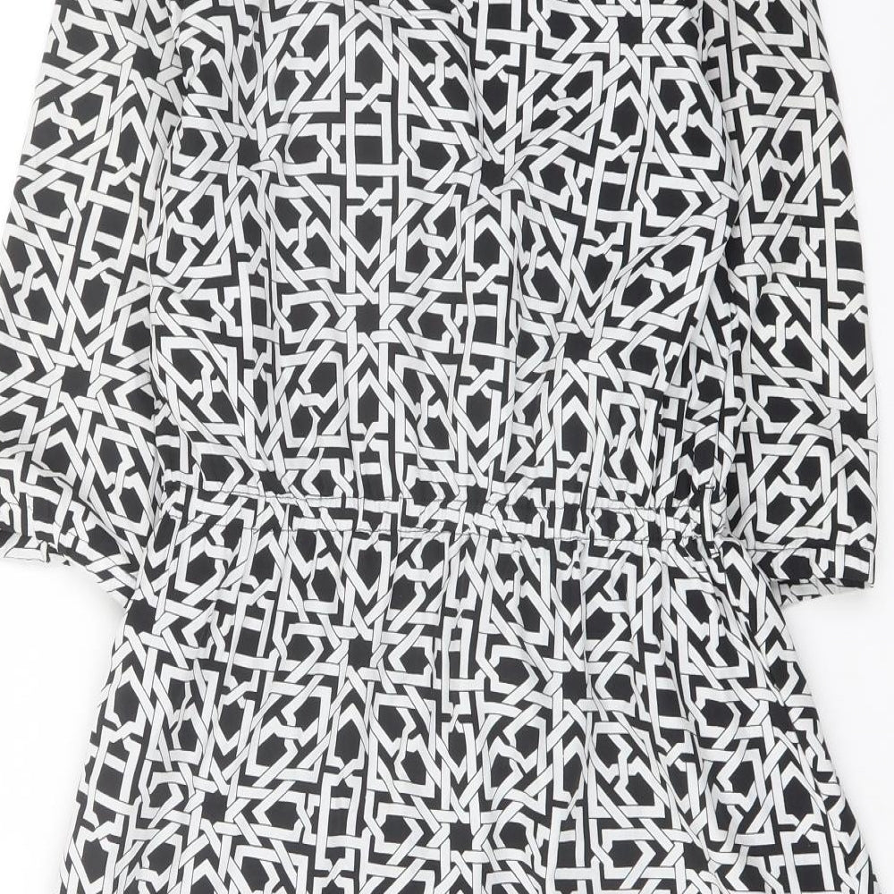 Yumi Womens Black Geometric Polyester A-Line Size 10 V-Neck Pullover