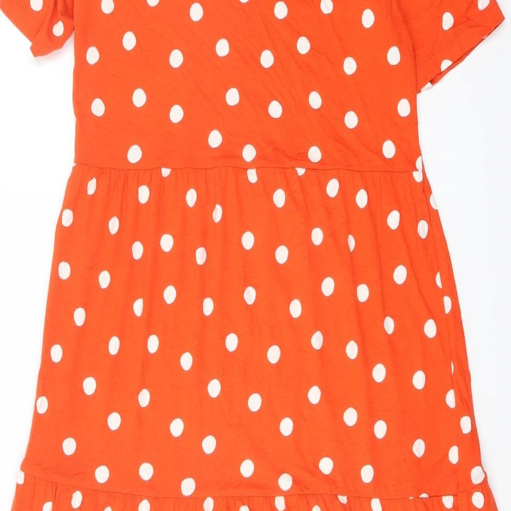 Marks & Spencer Womens Orange Polka Dot Viscose Trapeze & Swing Size 10 Round Neck Pullover