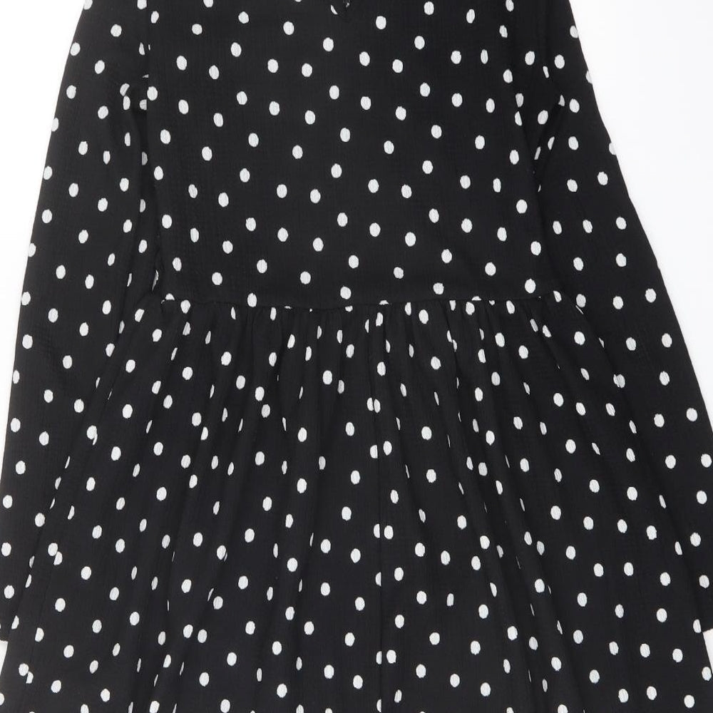 River Island Womens Black Polka Dot Polyester Trapeze & Swing Size 8 Round Neck Button
