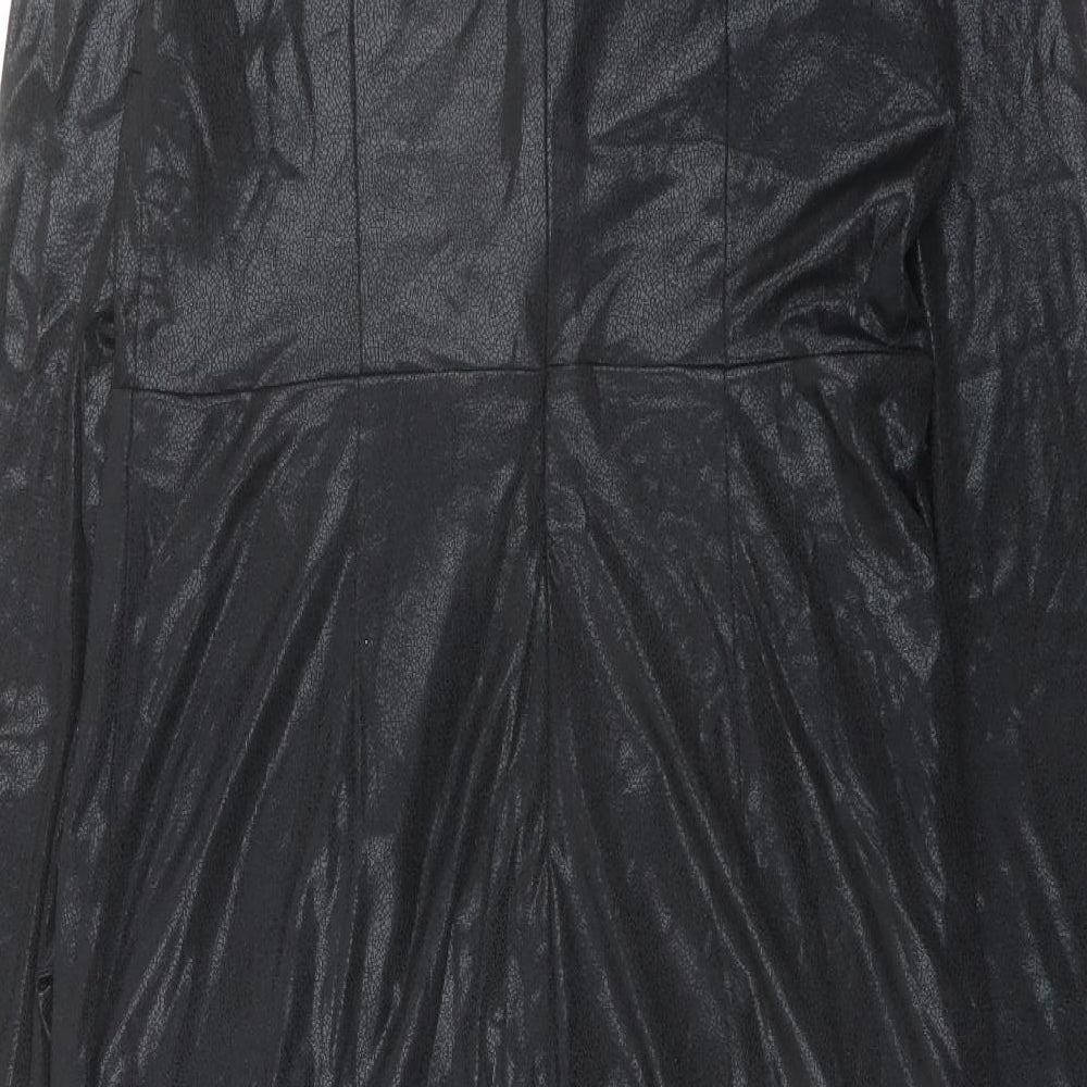 Allyson Womens Black Polyester A-Line Size M V-Neck Zip