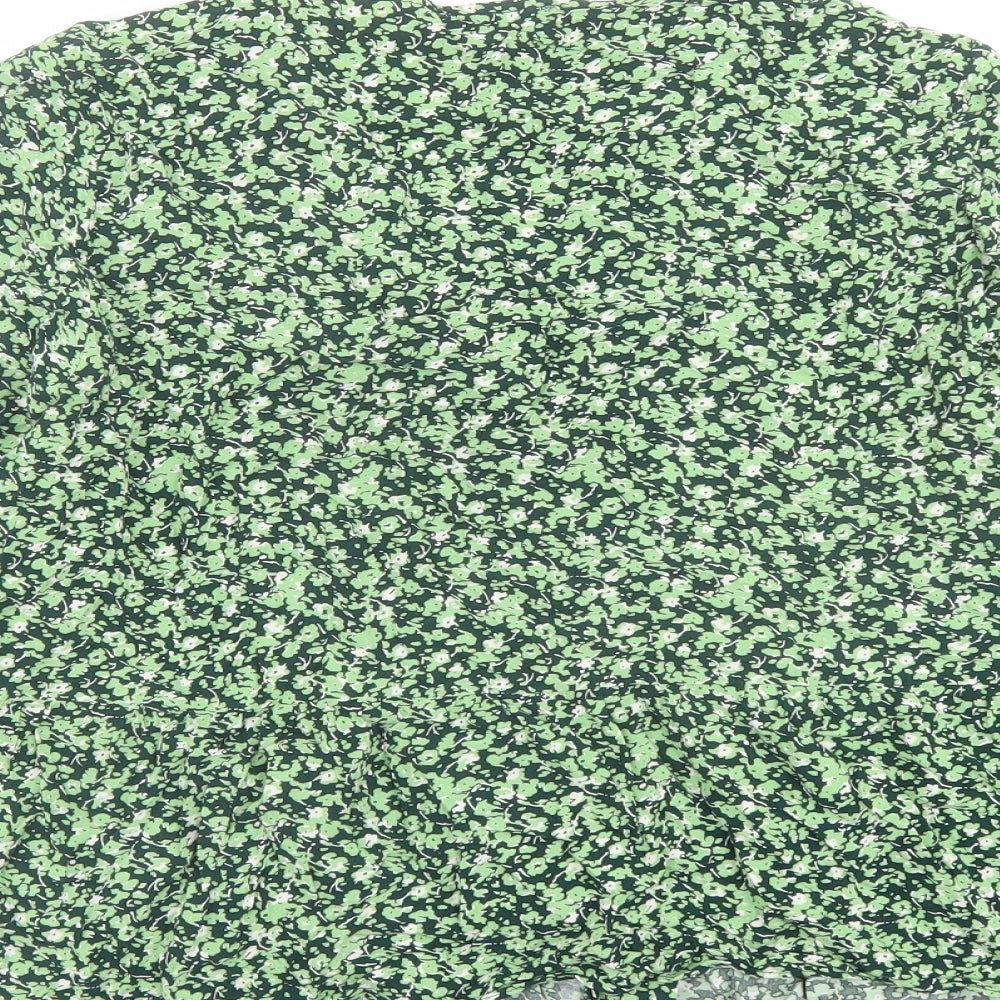 Warehouse Womens Green Floral Viscose Basic Blouse Size 14 V-Neck