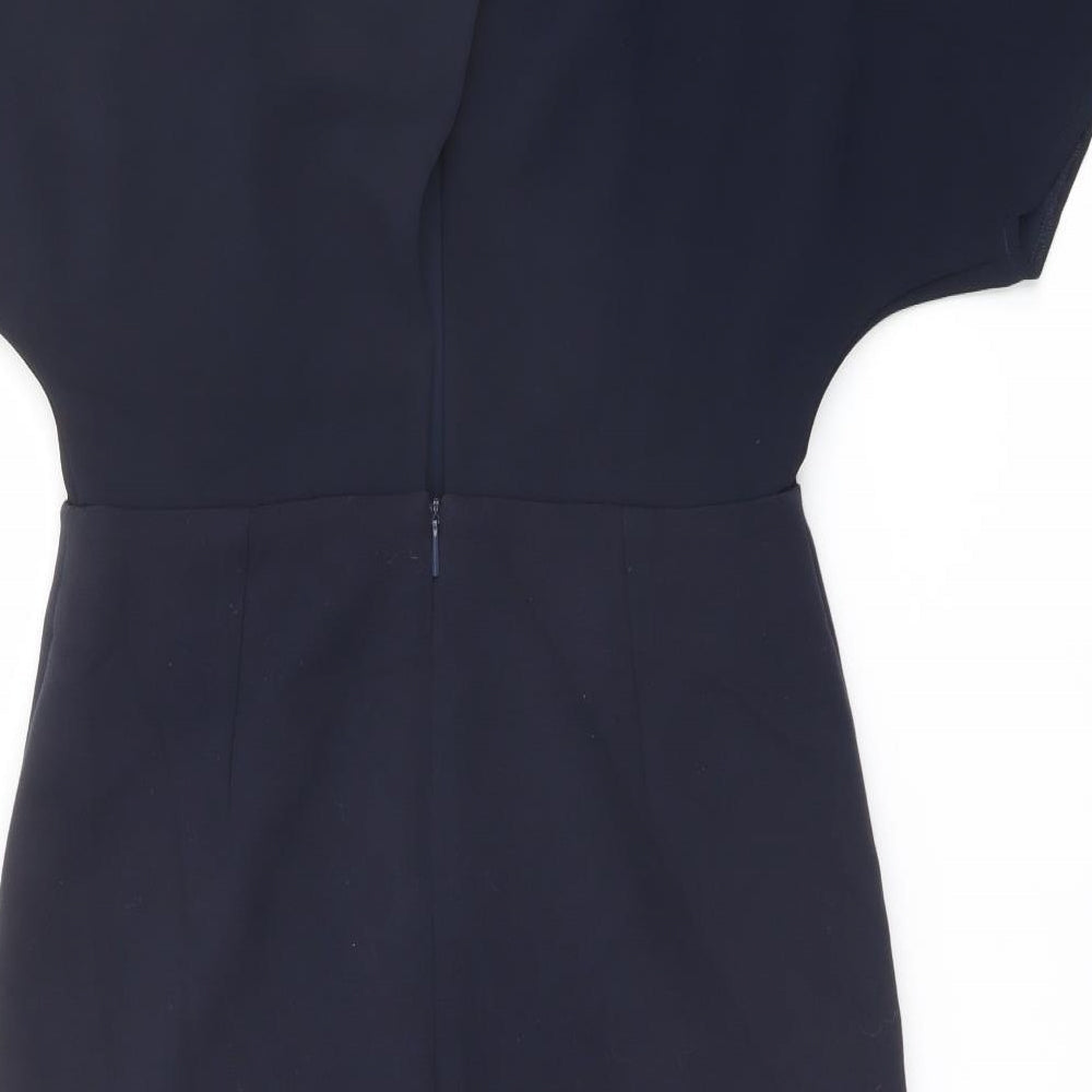 Mango Womens Blue Polyester Shift Size M Round Neck Button