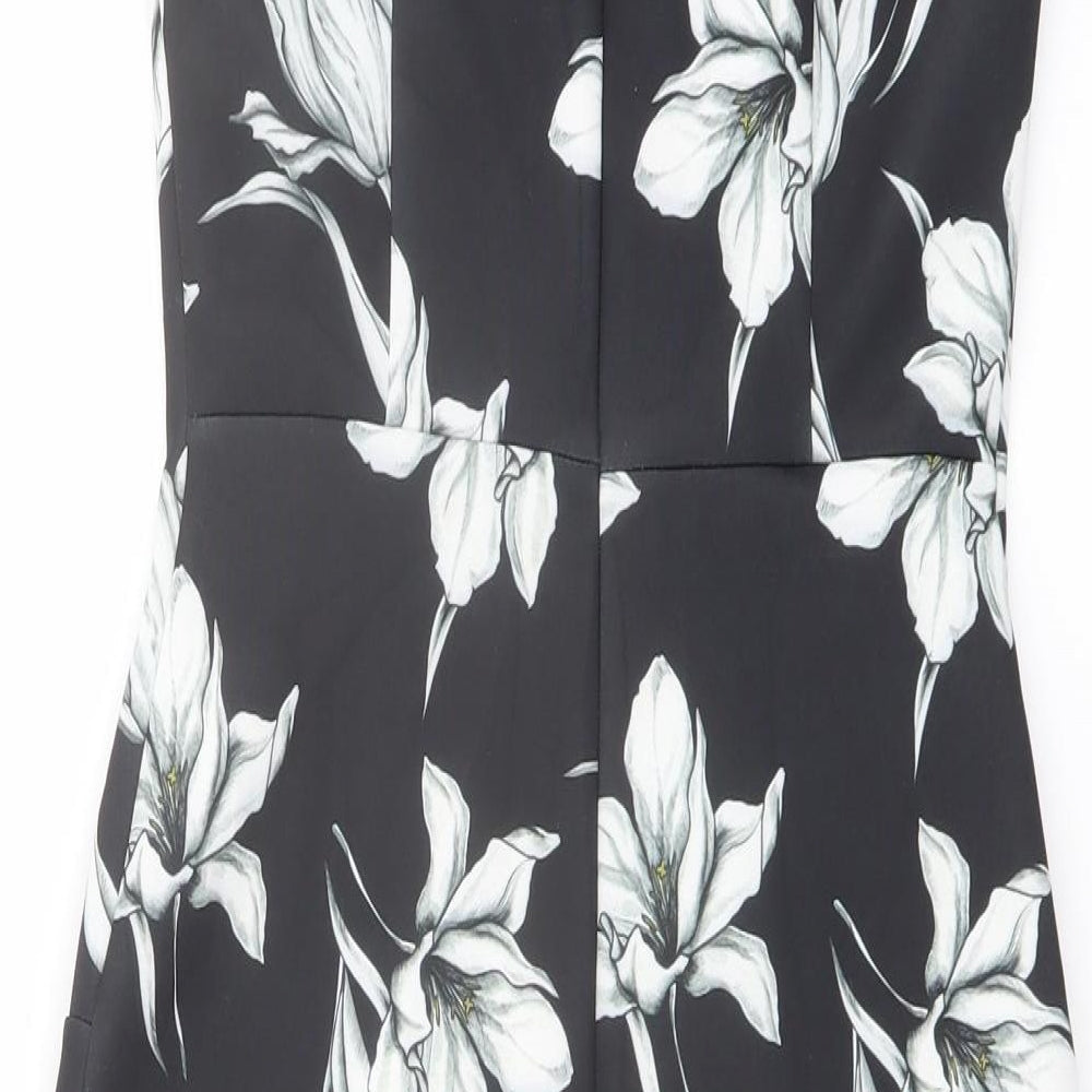 Marks & Spencer Womens Black Floral Polyester Shift Size 8 Round Neck Zip