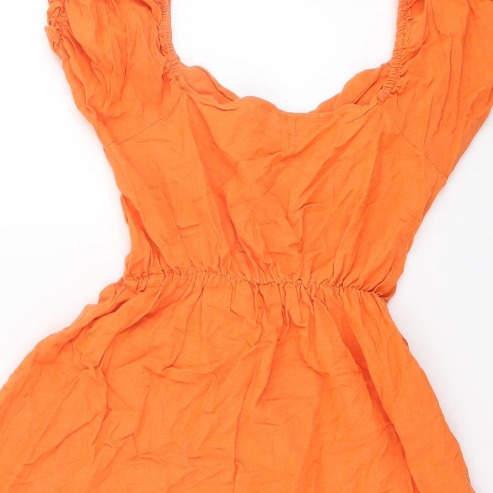 PRETTYLITTLETHING Womens Orange Viscose Basic Blouse Size 6 Scoop Neck