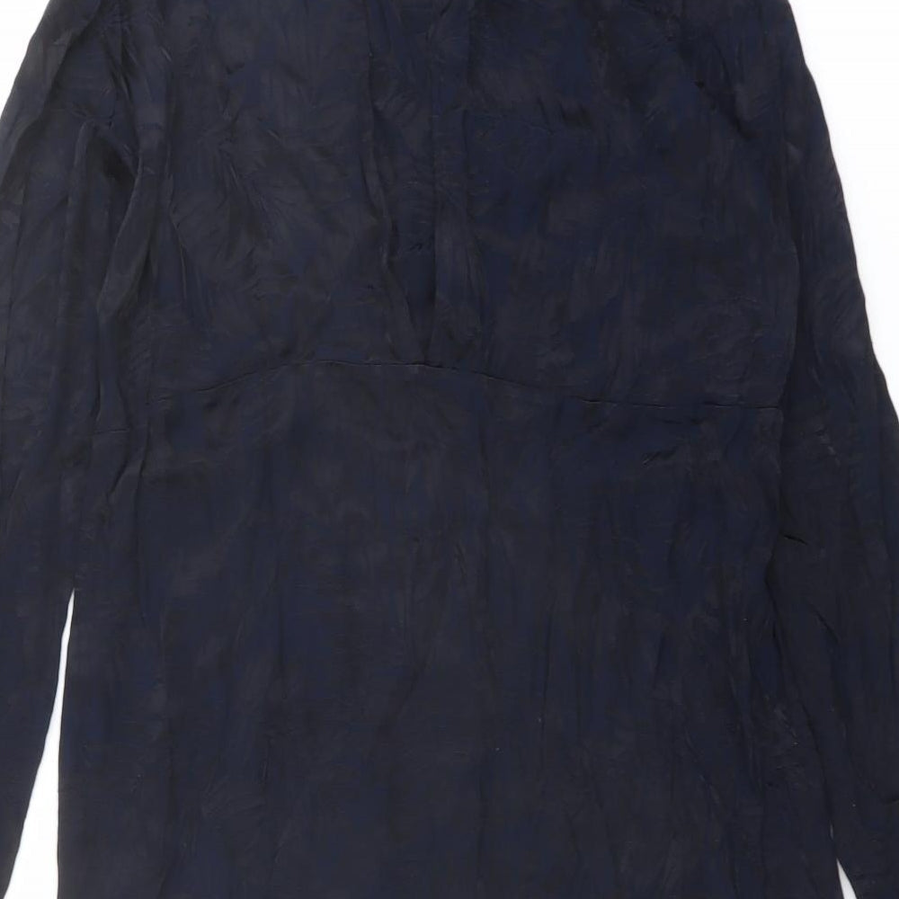 H&M Womens Blue Geometric Viscose A-Line Size 10 Round Neck Button