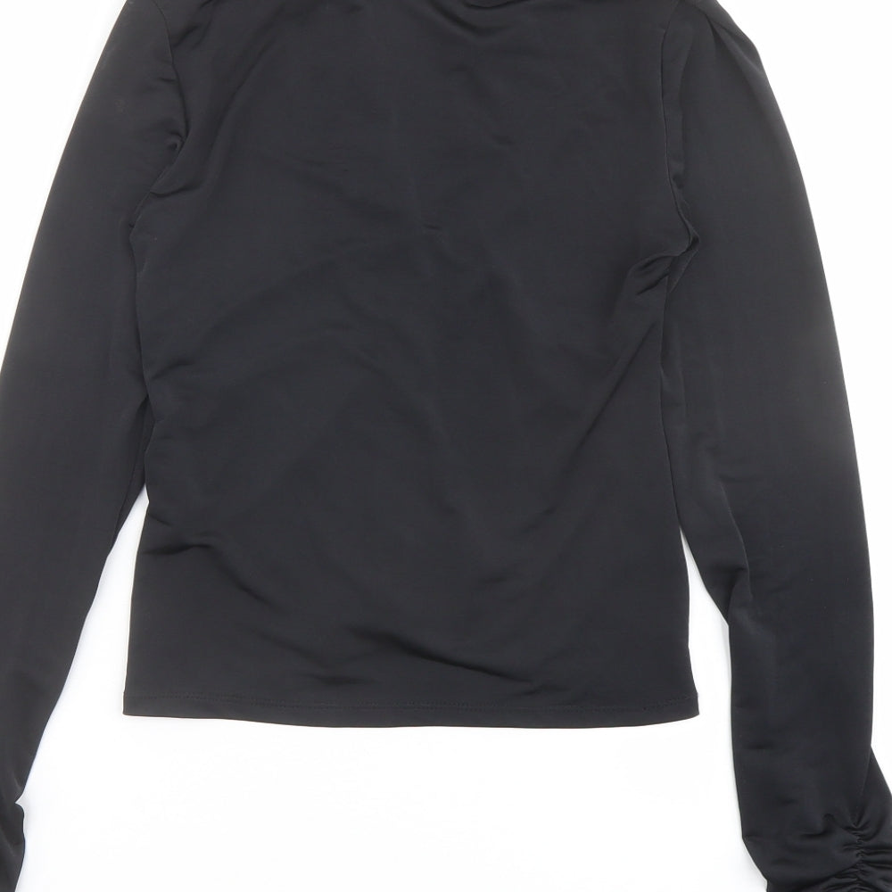 As You Womens Black Polyester Basic Button-Up Size 10 Collared - Ruched Detail