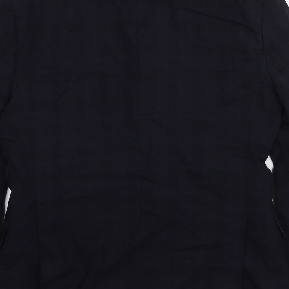 Marks & Spencer Mens Blue Plaid Wool Jacket Suit Jacket Size 38 Regular