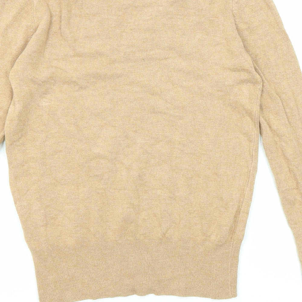 Zara Womens Beige V-Neck Viscose Pullover Jumper Size S