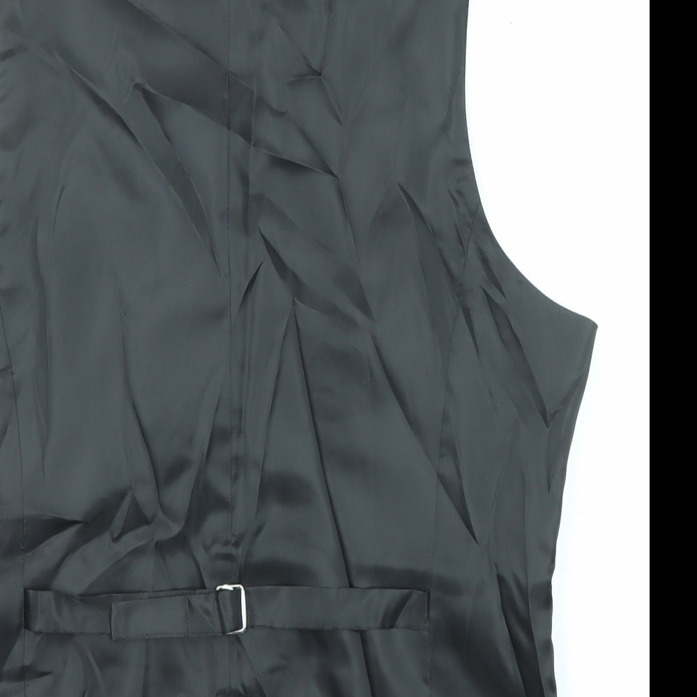 Brand and care label for ASOS men’s grey polyester jacket suit waistcoat, size 40, regular