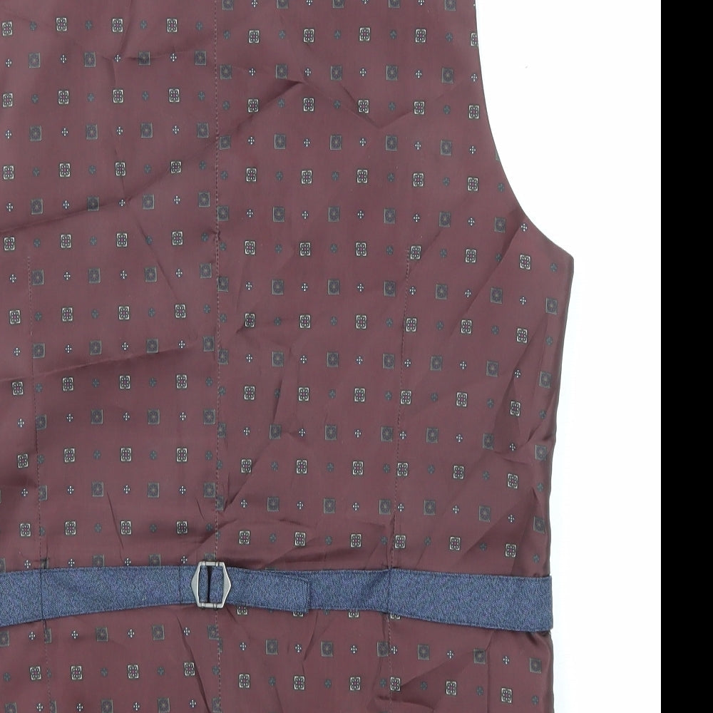 Burton Mens Blue Geometric Polyester Jacket Suit Waistcoat Size 38 Regular