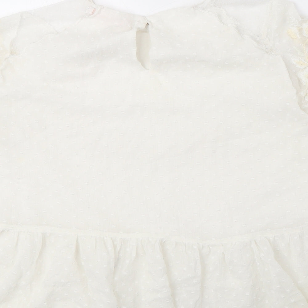 Zara Womens White Polyester Basic Blouse Size XS Round Neck - Peplum