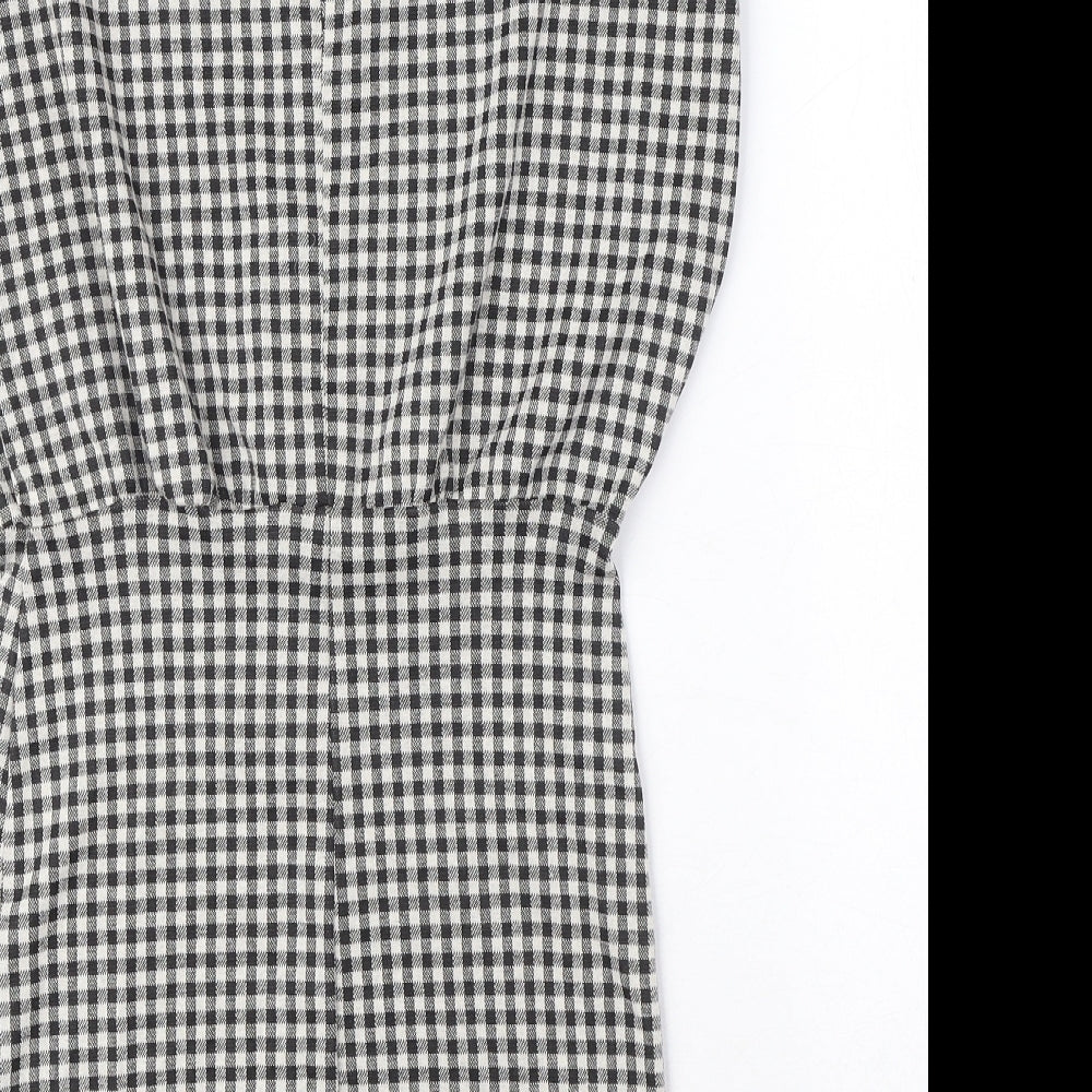 Zara Womens Black Gingham Polyester A-Line Size S Crew Neck Button