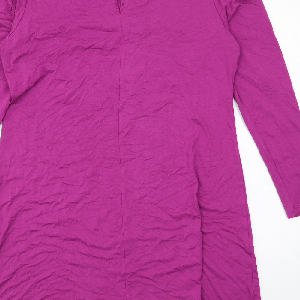 Marks & Spencer Womens Purple Viscose Jumper Dress Size 14 Crew Neck Button