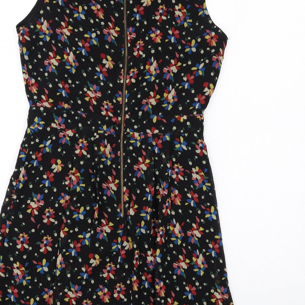 Yumi Womens Black Geometric Polyester Shift Size 10 Round Neck Zip