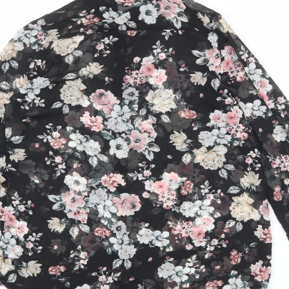 New Look Womens Black Floral Polyester Basic Button-Up Size 8 Collared