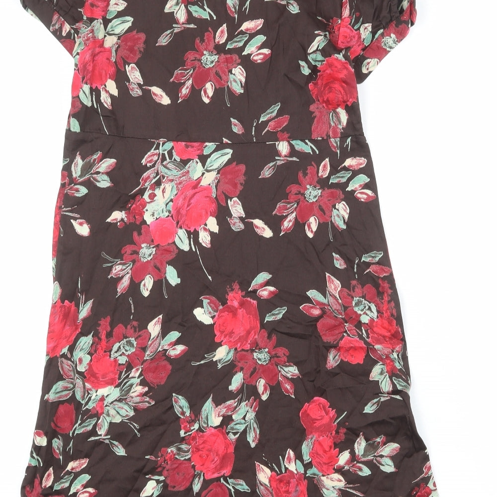 MK Womens Brown Floral Cotton A-Line Size 8 Collared Pullover