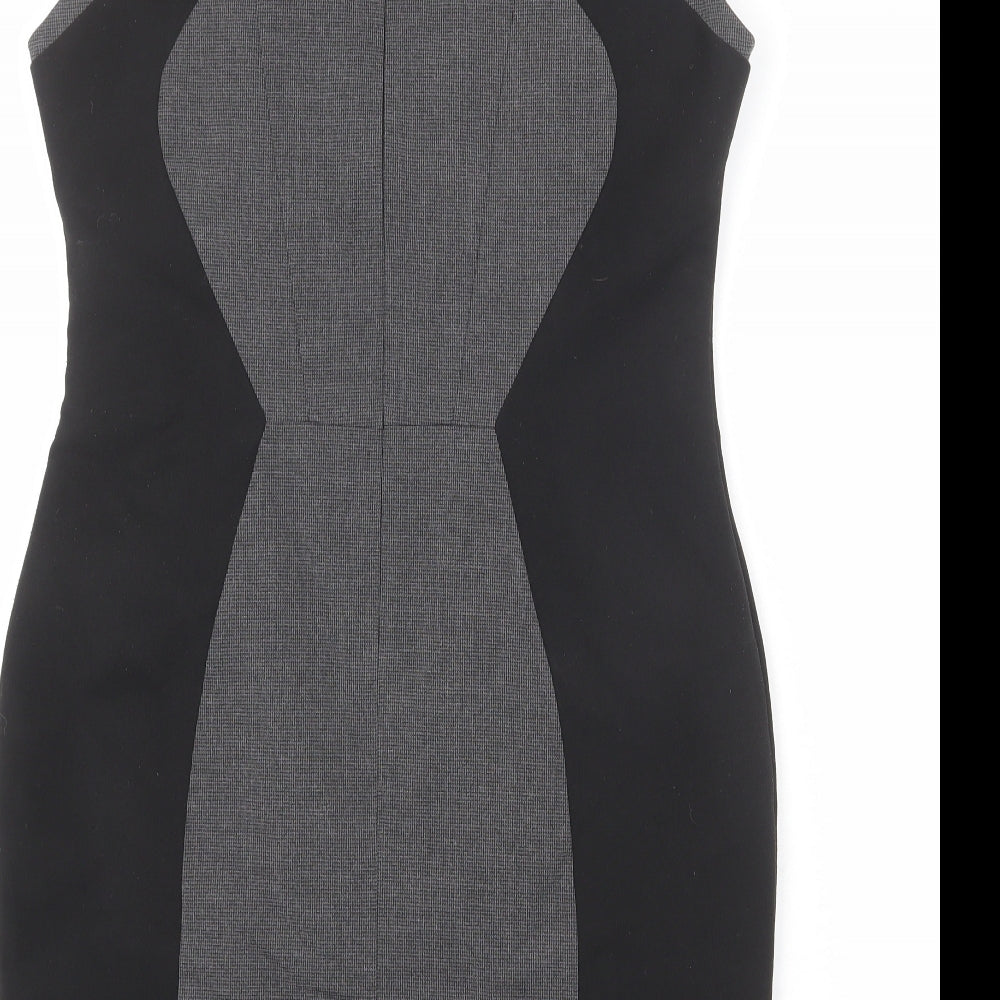 Warehouse Womens Grey Geometric Polyester Shift Size 14 Round Neck Zip