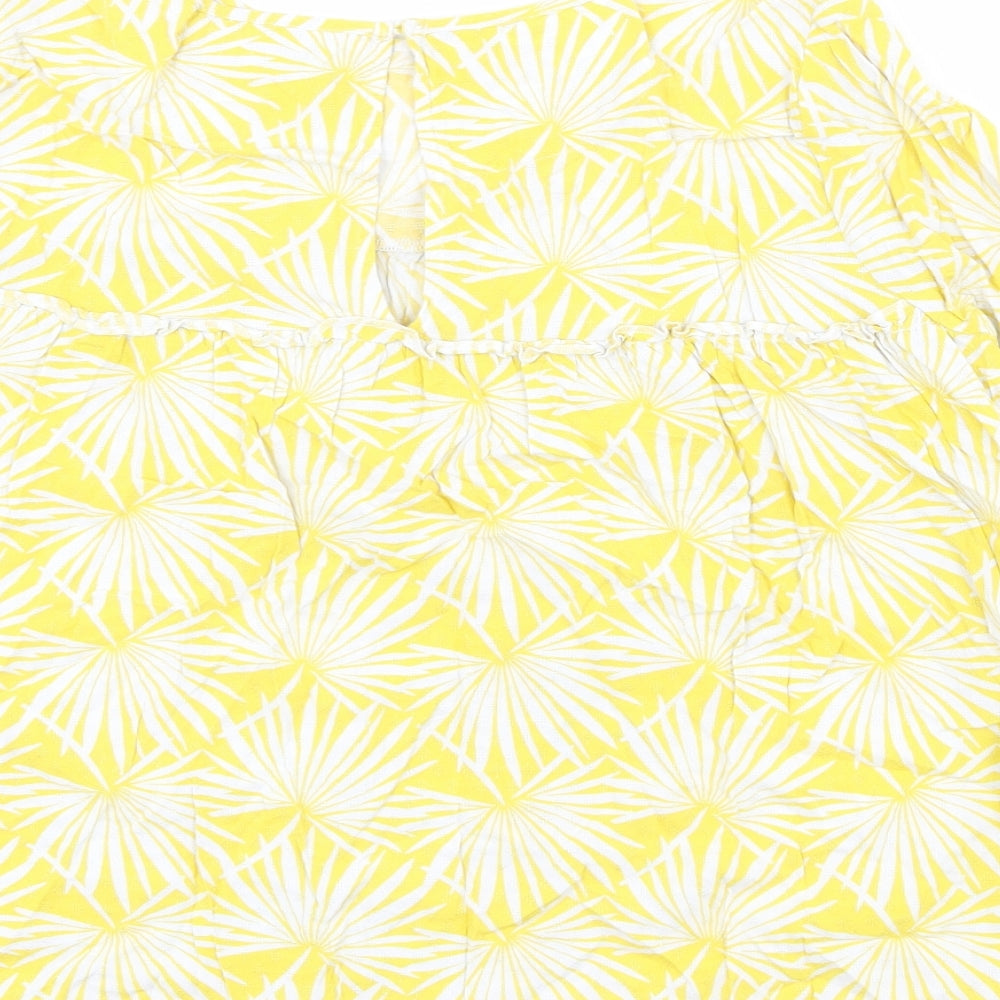 Marks & Spencer Womens Yellow Geometric Viscose Basic Blouse Size 10 Boat Neck