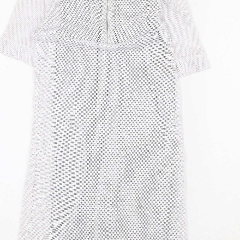 Topshop Womens White Polyester A-Line Size 8 Round Neck Zip