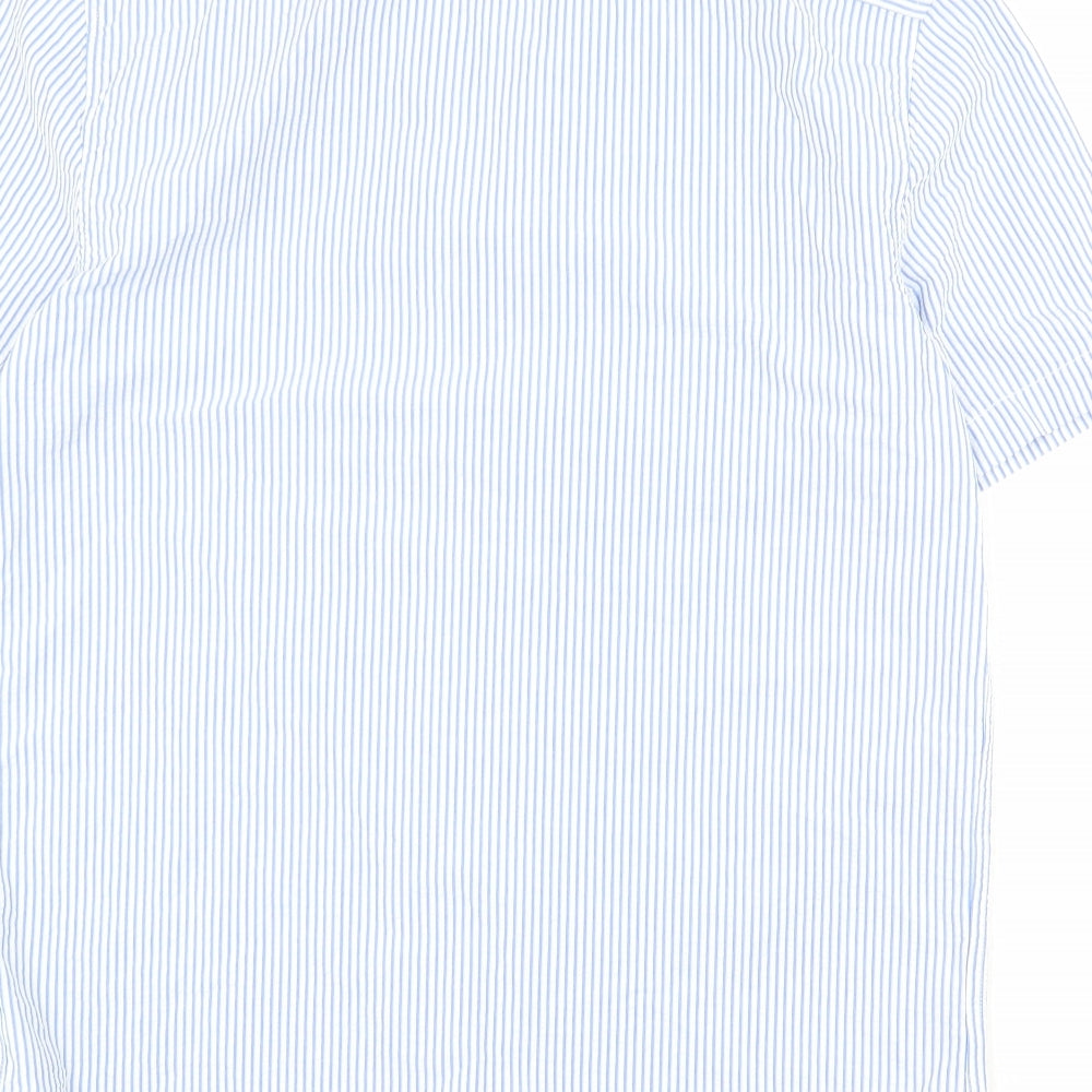 Marks & Spencer Mens Blue Striped Cotton Button-Up Size M Collared Button