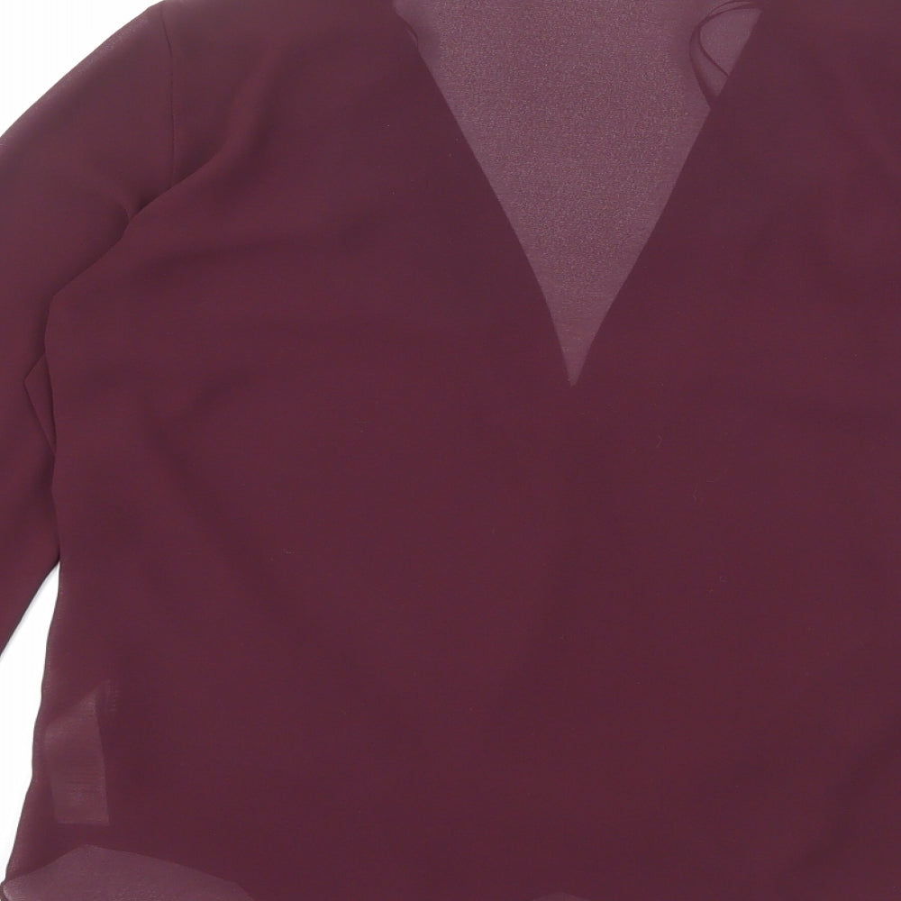 New Look Womens Red Polyester Basic Blouse Size 10 V-Neck