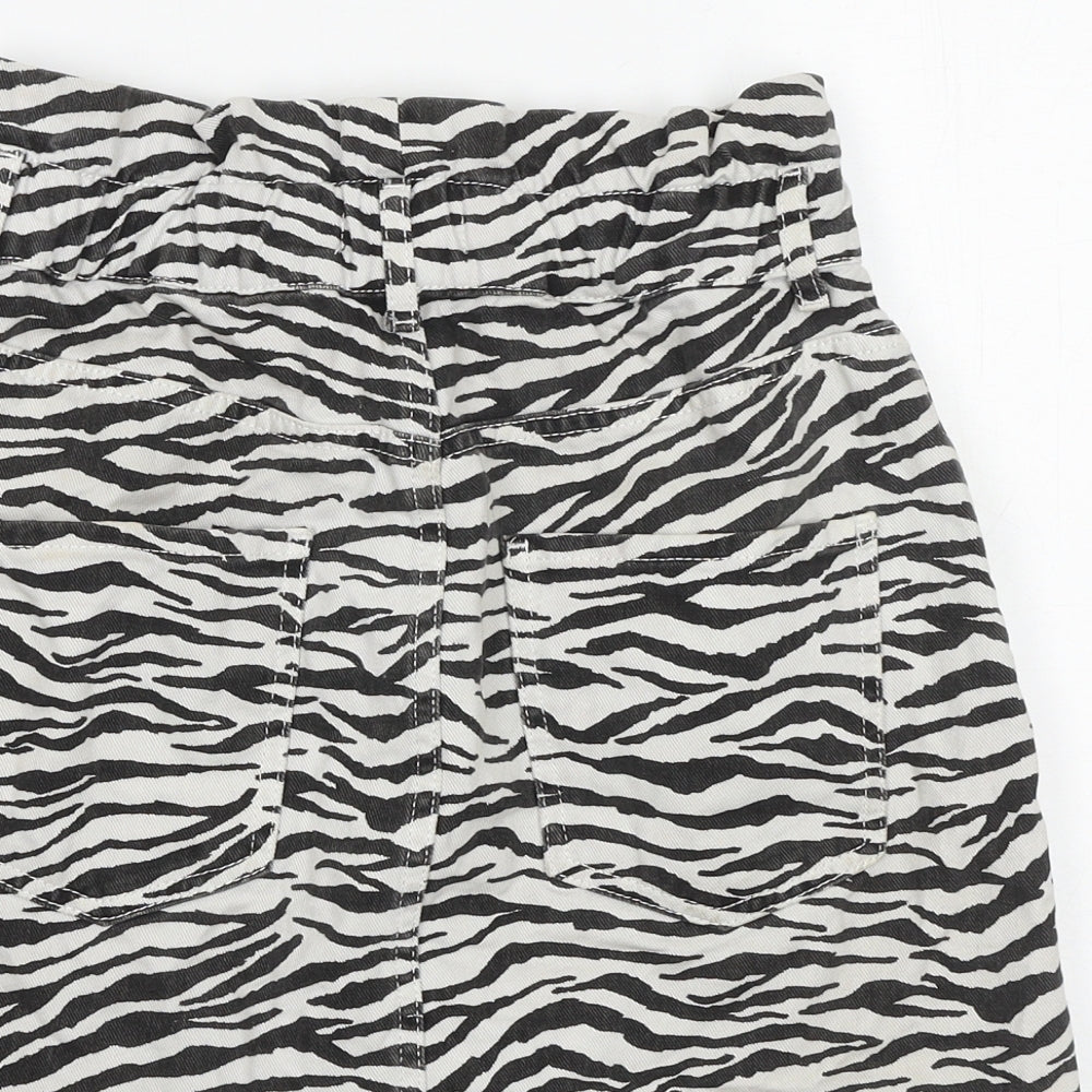 Zara Womens White Animal Print Cotton A-Line Skirt Size S Zip - Zebra pattern