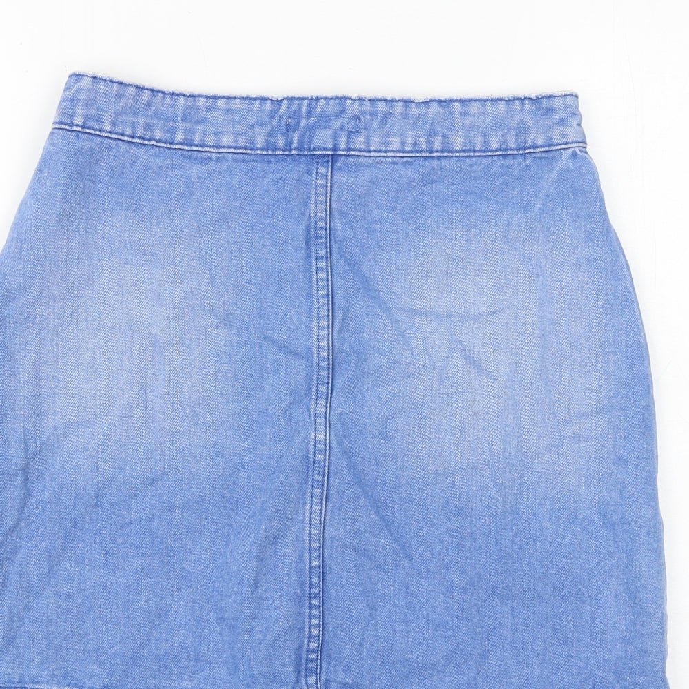 Denim & Co. Womens Blue Cotton A-Line Skirt Size 8 Button