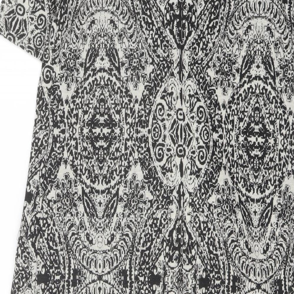 Wallis Womens Black Geometric Polyester Shift Size 12 Boat Neck Zip