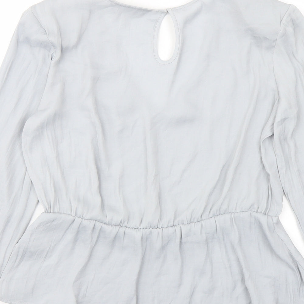 Marks & Spencer Womens Grey Polyester Basic Blouse Size 8 V-Neck - Peplum