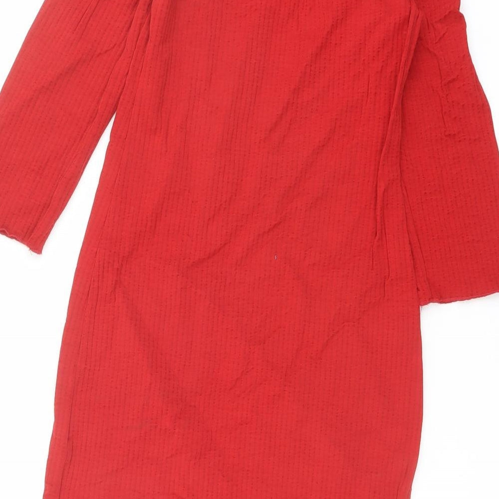 Bershka Womens Red Polyester Bodycon Size M Off the Shoulder Pullover