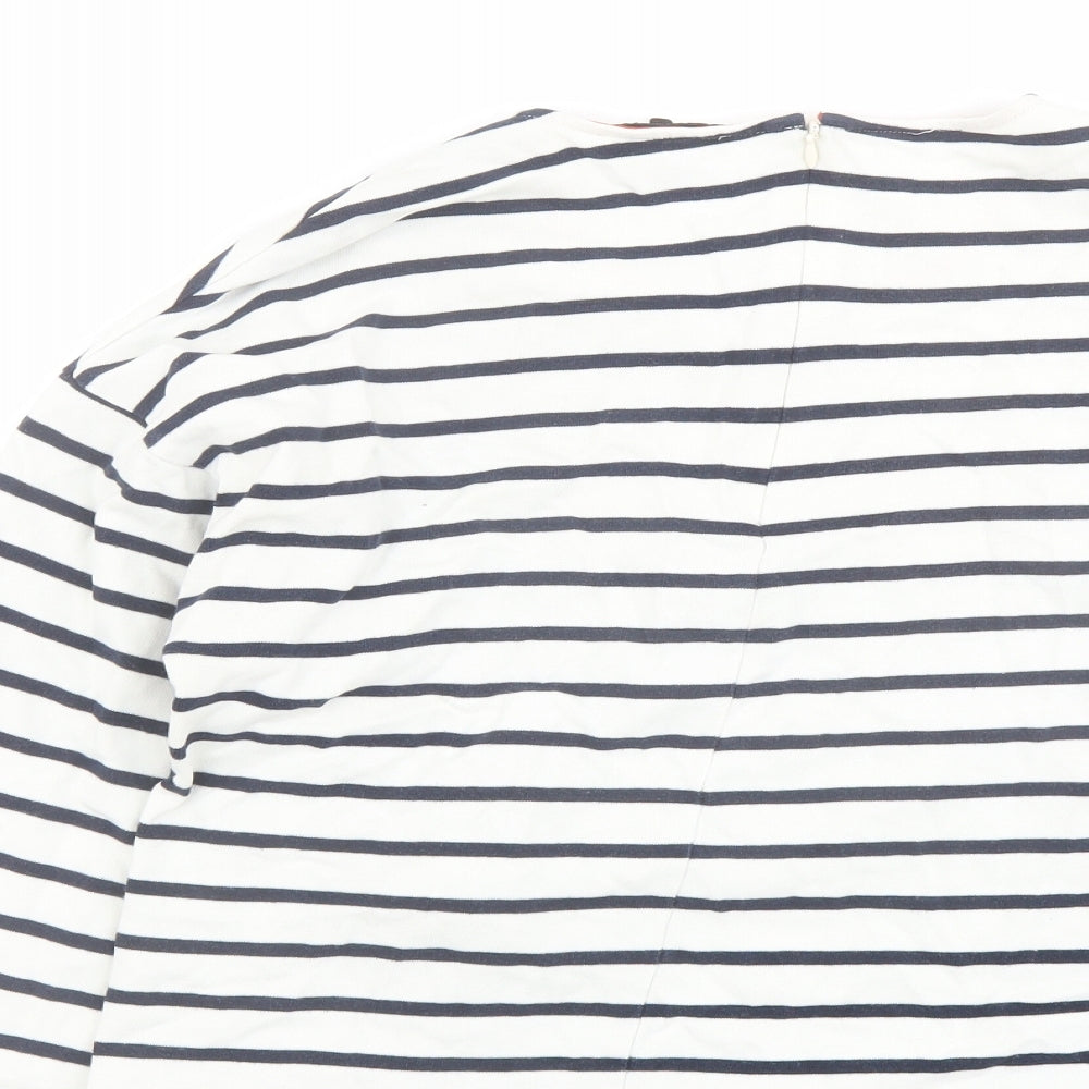 Warehouse Womens Blue Striped Cotton Basic T-Shirt Size 10 Round Neck