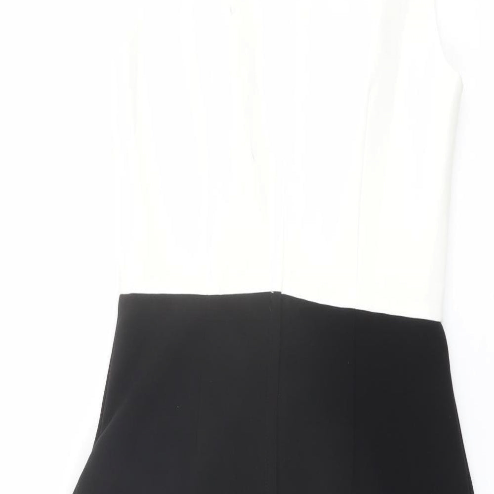 H&M Womens Black Colourblock Polyester A-Line Size 10 Round Neck Zip