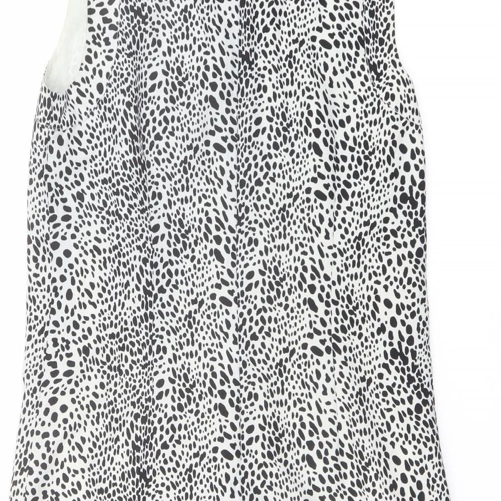 Oasis Womens Black Geometric Polyester A-Line Size 8 Round Neck Zip